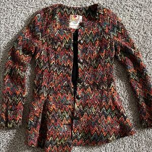 Free People Multicolor Zigzag Bouclé Cardigan